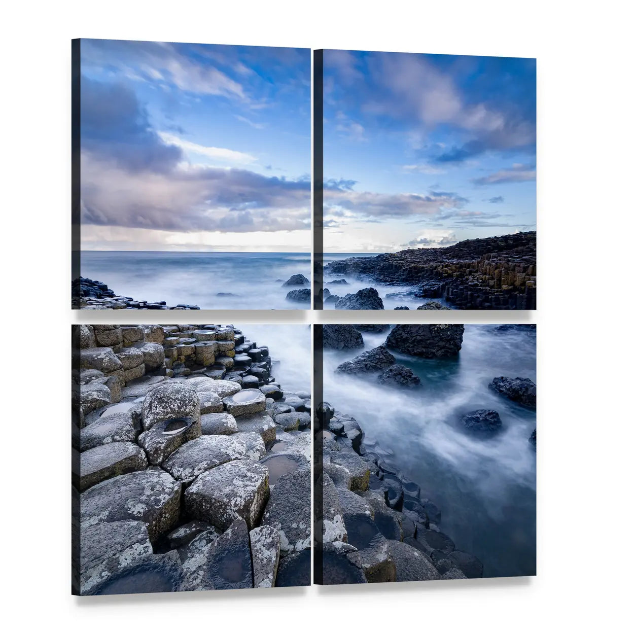 Giant's Causeway Basalt Columns, Ireland Canvas Wall Art, 4 panel 4 Square layout gallery wrapped canvas set, angled product view