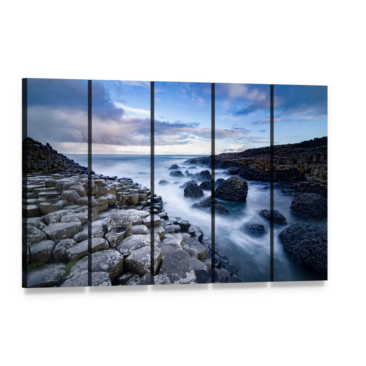 Giant's Causeway Basalt Columns, Ireland Canvas Wall Art, 5 panel 5 Horizontal layout gallery wrapped canvas set, angled product view