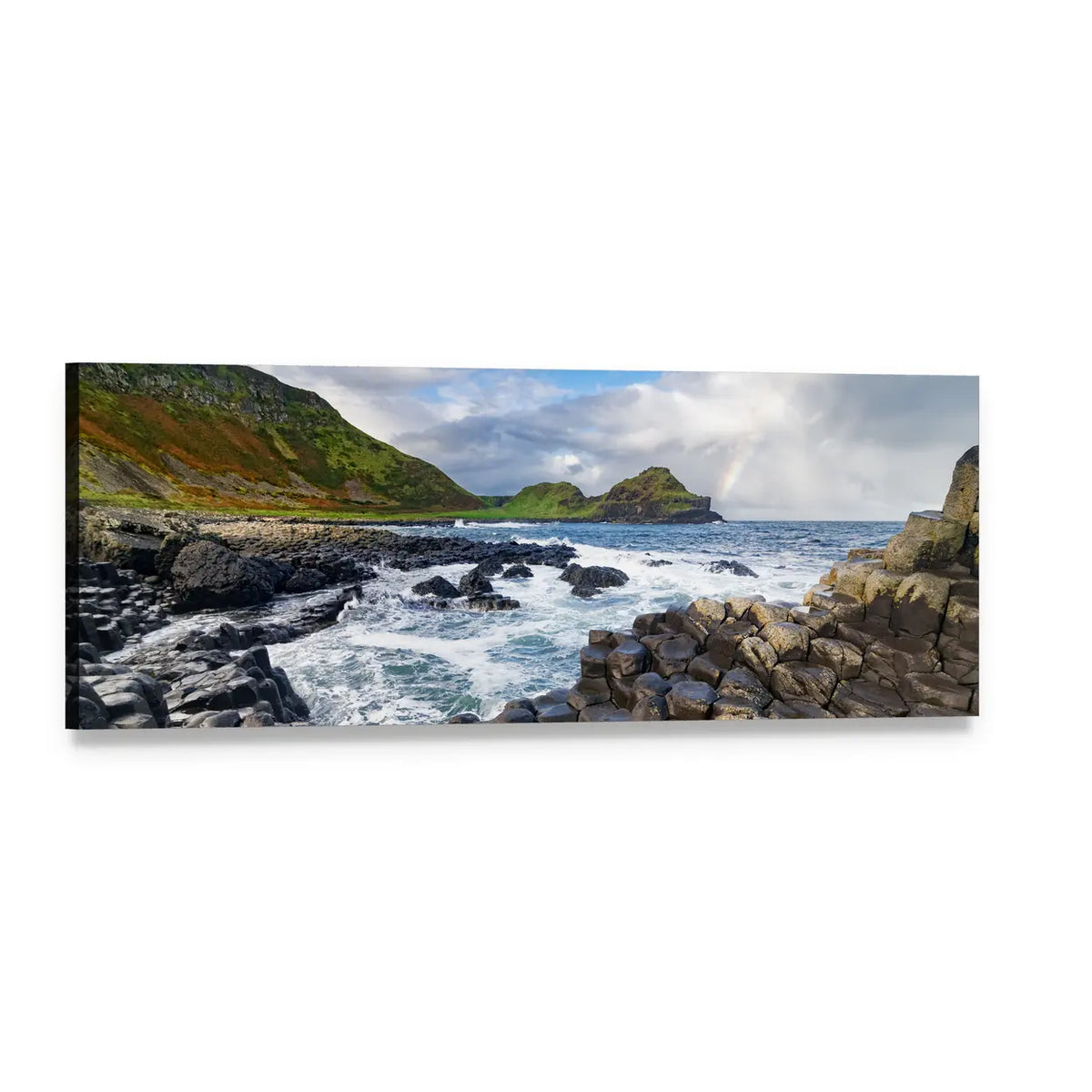 Giant's Causeway Basalt Columns, Northern Ireland Panoramic Canvas Wall Art, single panel gallery wrapped canvas, angled product view