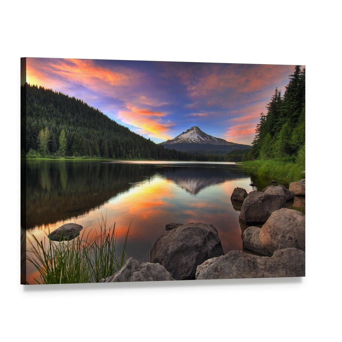 Sunset Over Trillium Lake Canvas Wall Art, single panel gallery wrapped canvas, angled product view