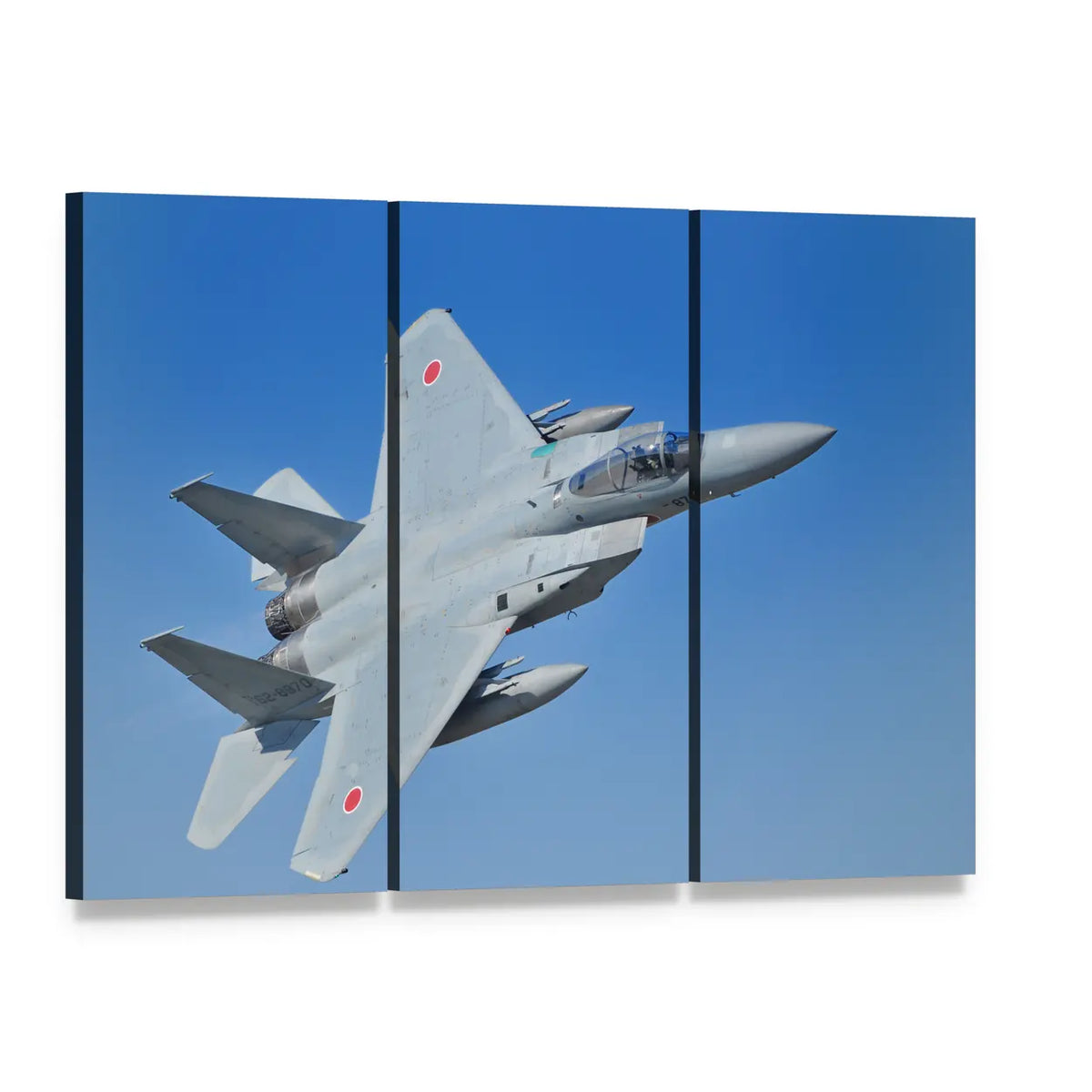 F-15 Eagle Fighter Canvas Wall Art, 3 panel 3 Horizontal layout gallery wrapped canvas set, angled product view