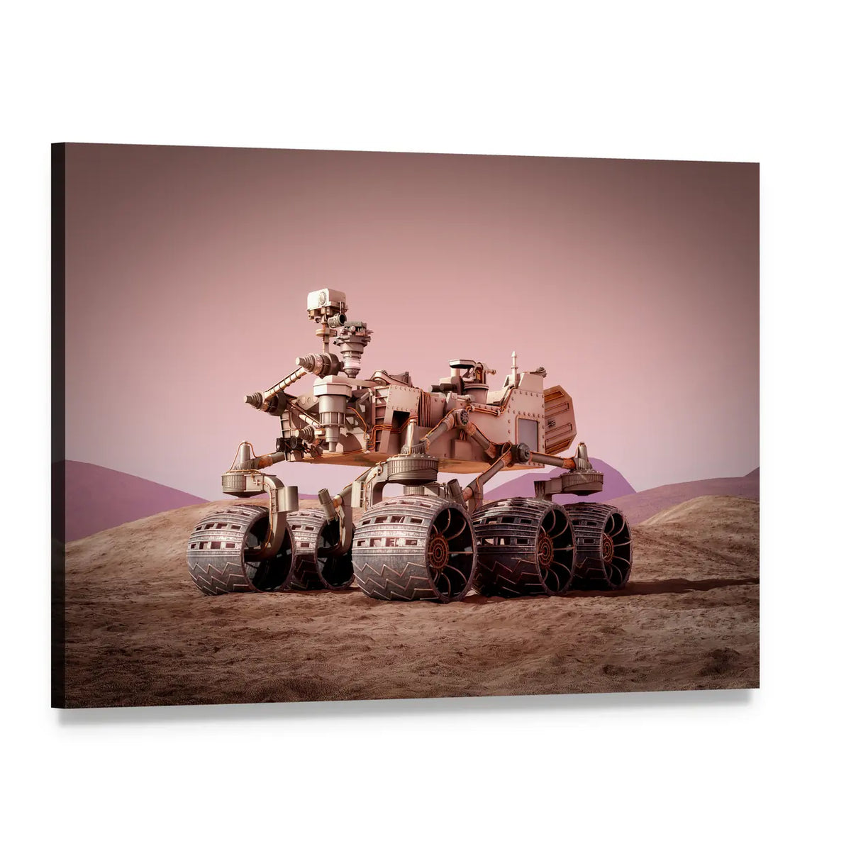 Mars Rover Under Pink Sky Canvas Wall Art, single panel gallery wrapped canvas, angled product view