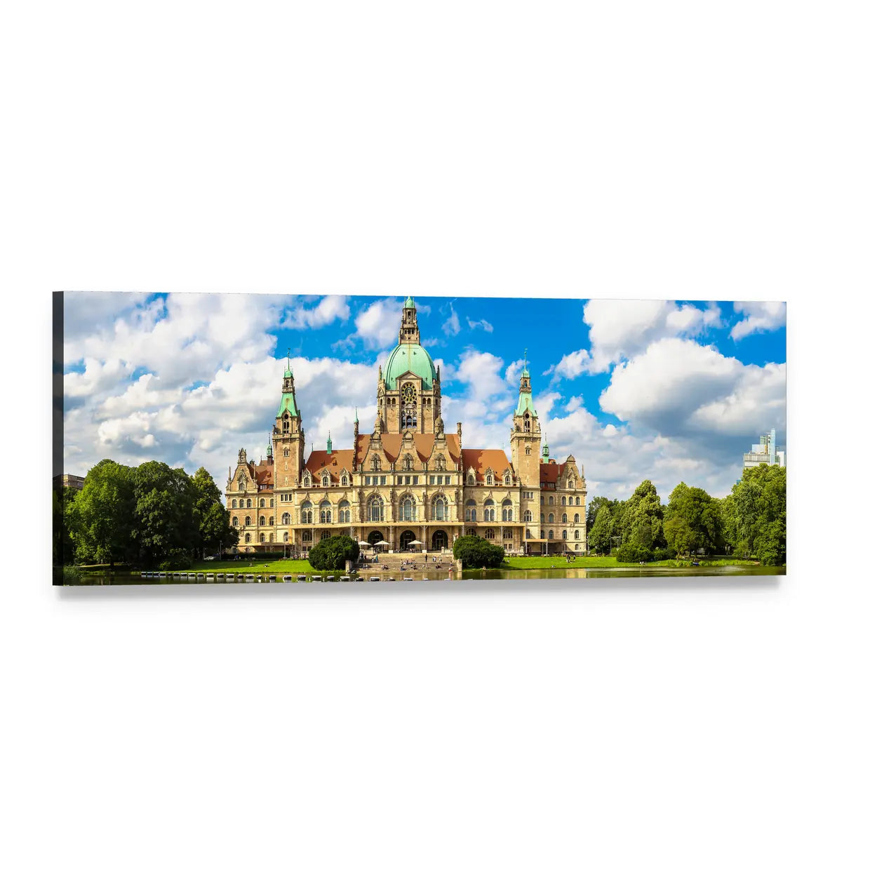 New City Hall Hanover Panoramic Canvas Wall Art, single panel gallery wrapped canvas, angled product view