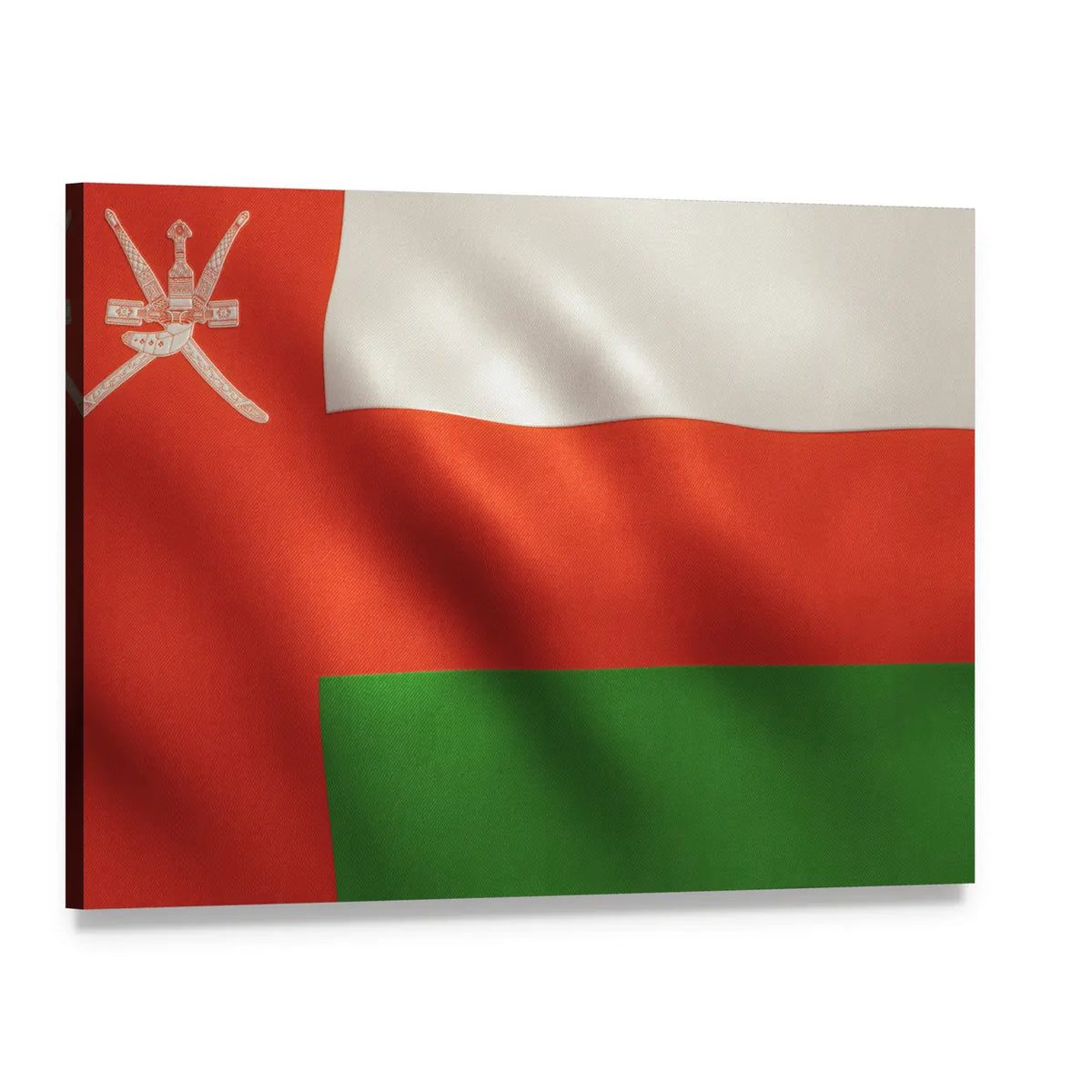 Oman Flag with National Emblem Canvas Wall Art, single panel gallery wrapped canvas, angled product view