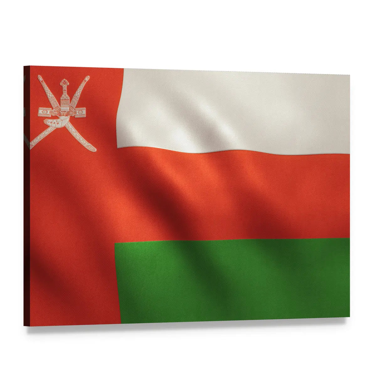 Oman Flag with National Emblem Canvas Wall Art, single panel gallery wrapped canvas, angled product view