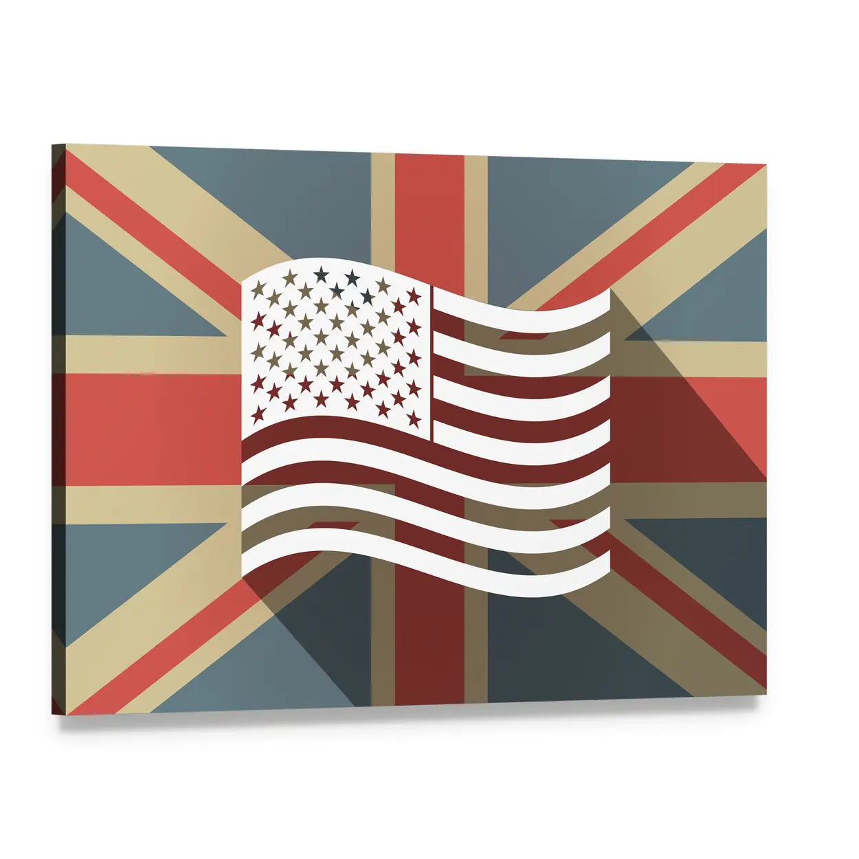 Stars and Stripes Over Union Jack Canvas Wall Art, single panel gallery wrapped canvas, angled product view