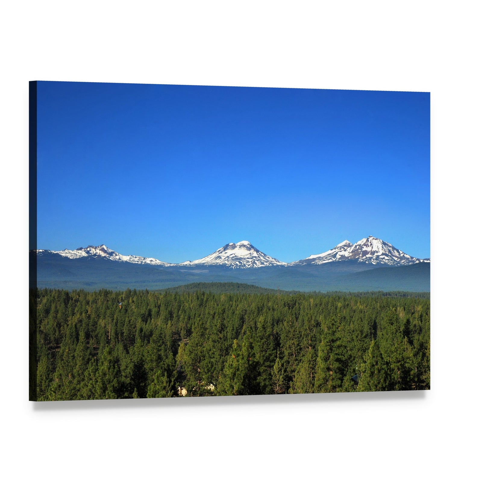 Three Sisters Mountains Oregon Canvas Wall Art, single panel gallery wrapped canvas, angled product view
