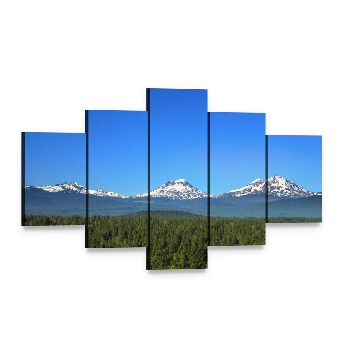 Three Sisters Mountains Oregon Canvas Wall Art, 5 panel 5 Star layout gallery wrapped canvas set, angled product view