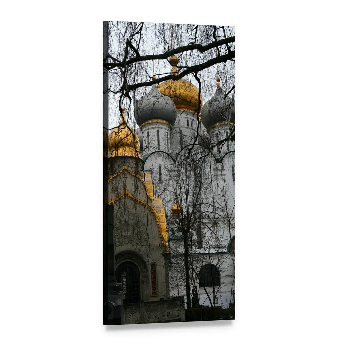 Russian Orthodox Church in Winter Vertical Canvas Wall Art, 1 panel 1 Vertical layout gallery wrapped canvas set, angled product view