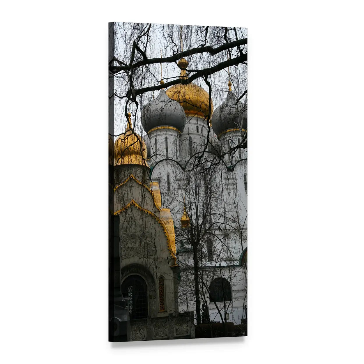 Russian Orthodox Church in Winter Vertical Canvas Wall Art, 1 panel 1 Vertical layout gallery wrapped canvas set, angled product view