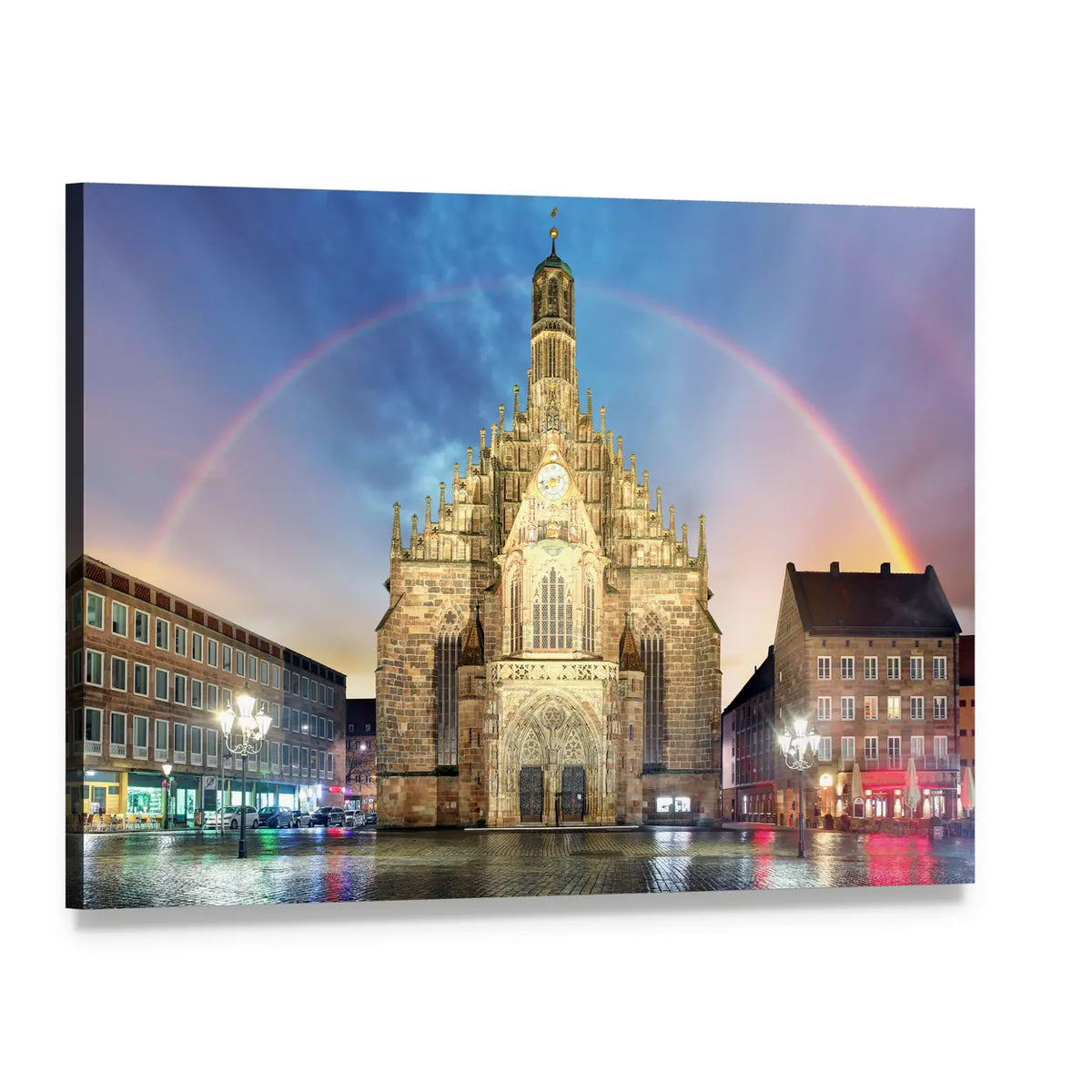 Frauenkirche with Evening Rainbow Canvas Wall Art, single panel gallery wrapped canvas, angled product view