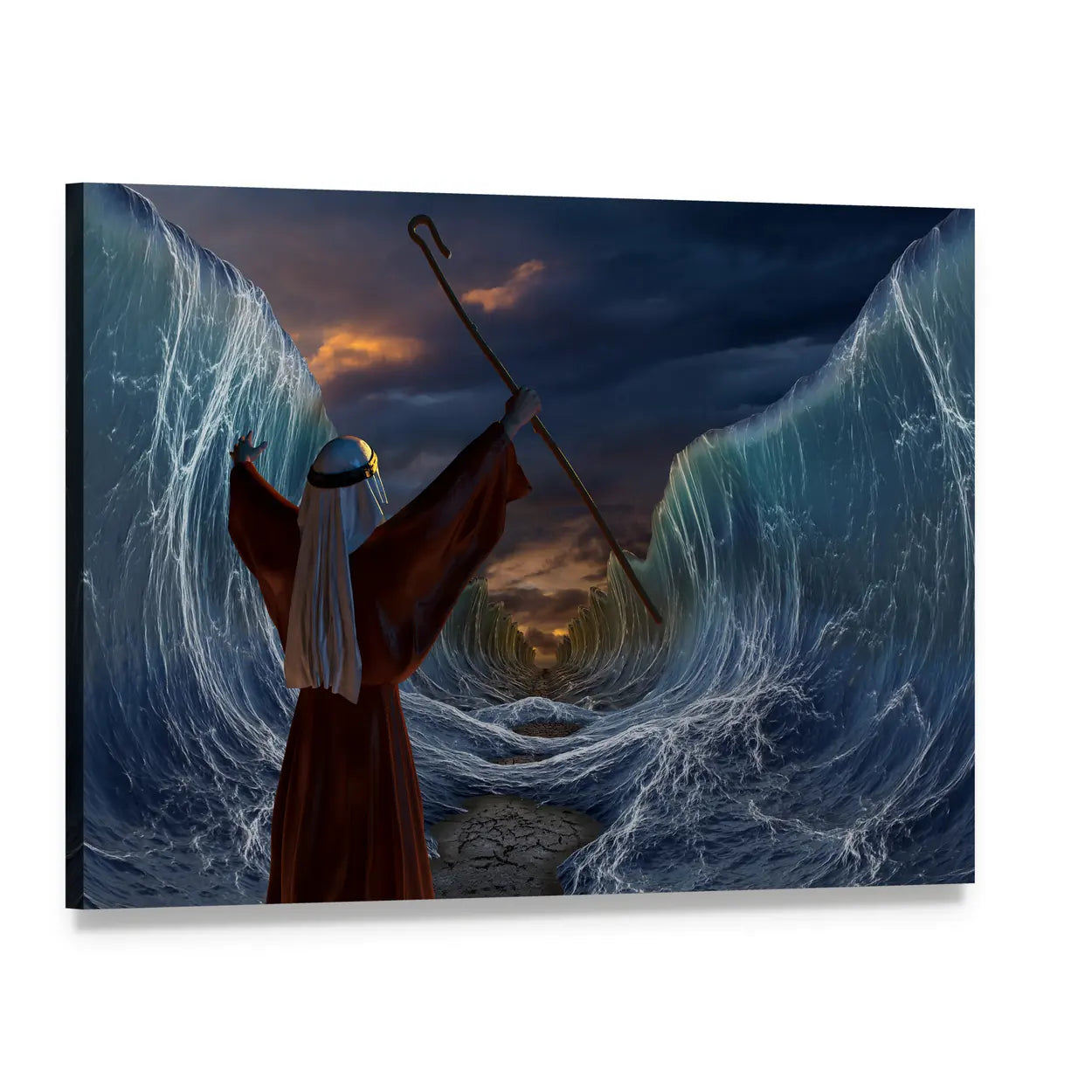 Moses Parting the Sea at Dusk Canvas Wall Art, single panel gallery wrapped canvas, angled product view
