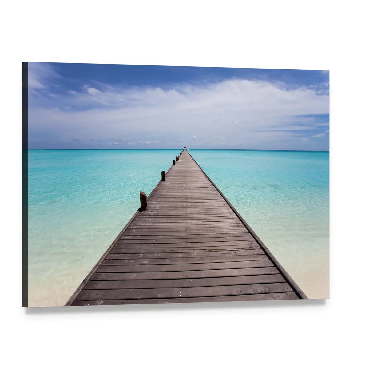 Endless Pier to Turquoise Horizon Canvas Wall Art, single panel gallery wrapped canvas, angled product view