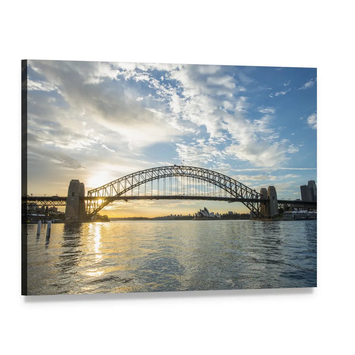 Sunrise Over Sydney Harbour Bridge Canvas Wall Art, single panel gallery wrapped canvas, angled product view