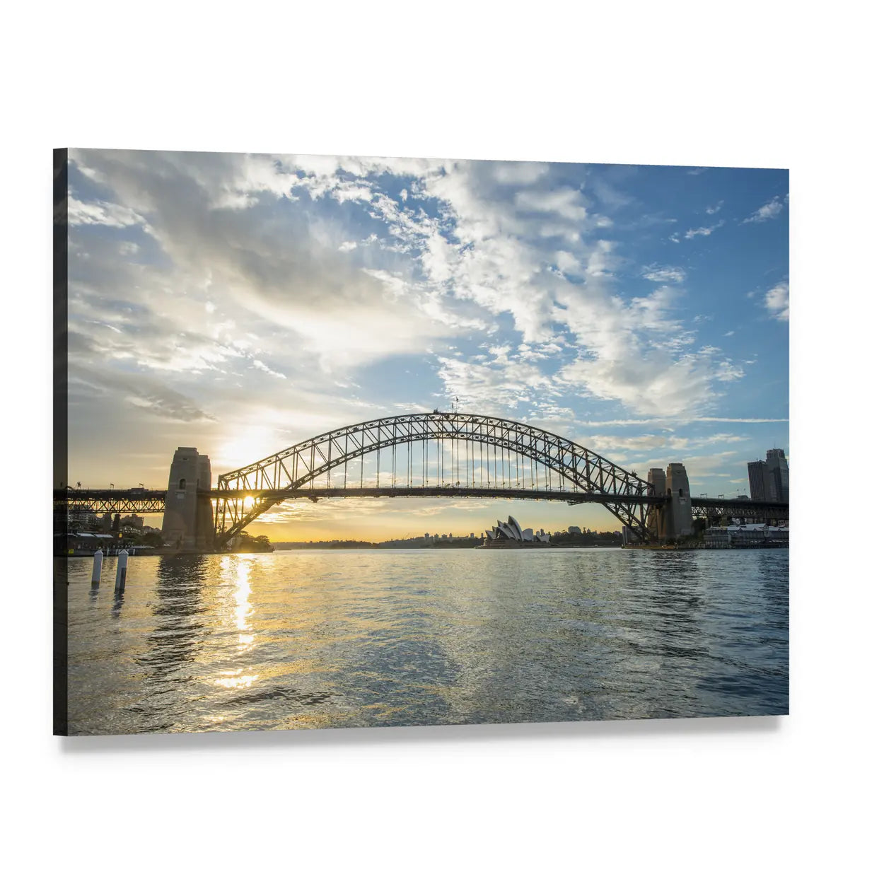 Sunrise Over Sydney Harbour Bridge Canvas Wall Art, single panel gallery wrapped canvas, angled product view