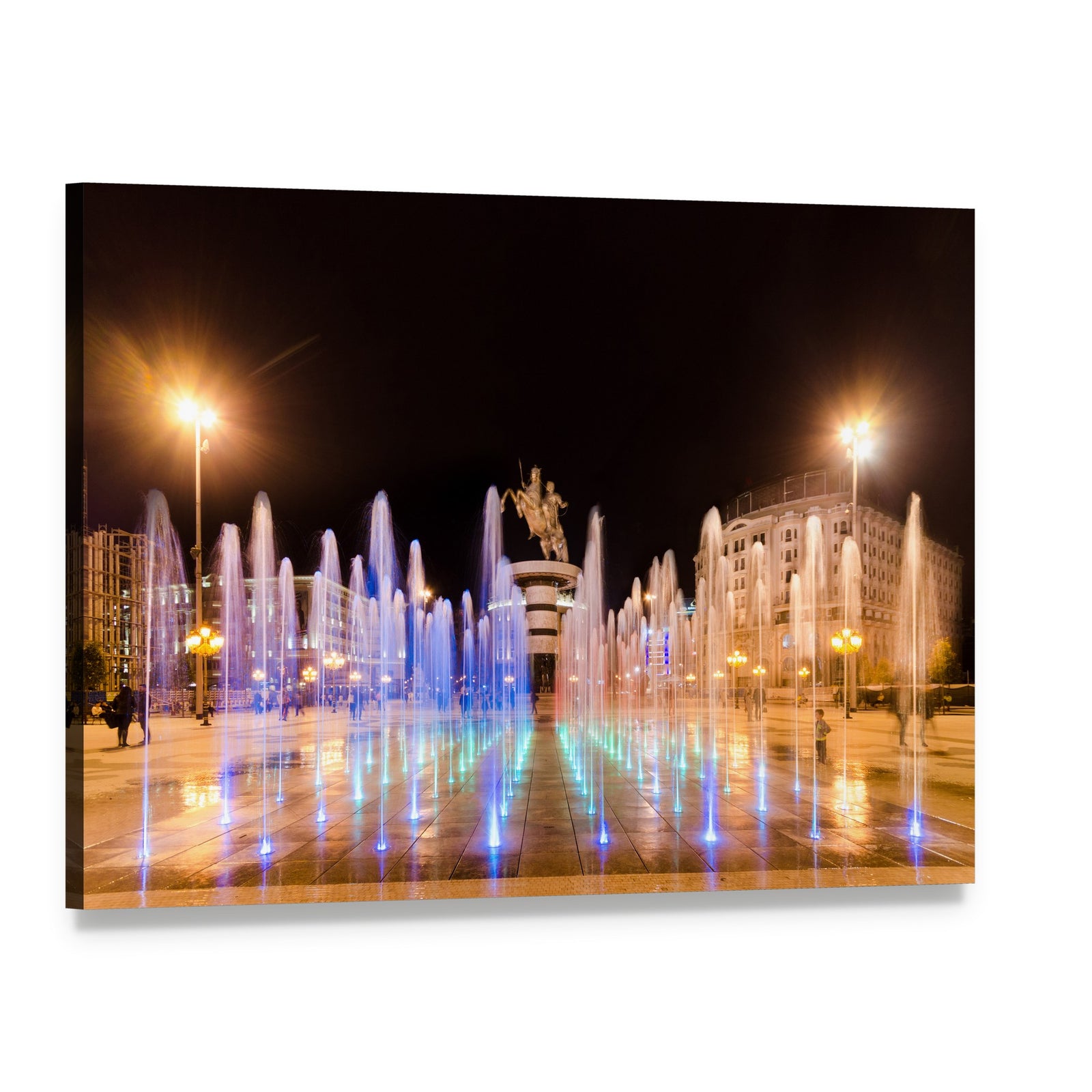 Dancing Fountains in Macedonia at Night Canvas Wall Art, single panel gallery wrapped canvas, angled product view