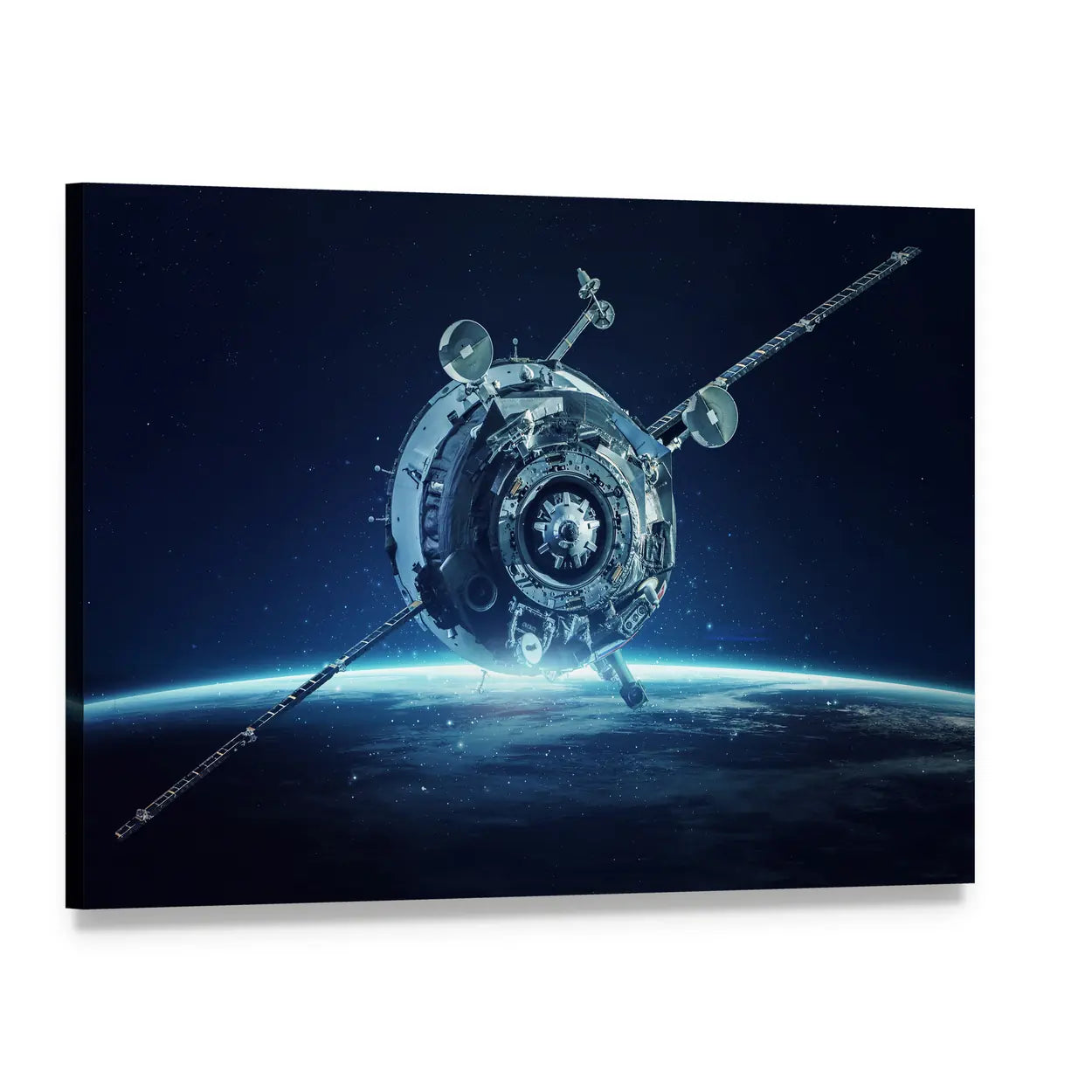 Alien Spaceship Above Earth Orbit Canvas Wall Art, single panel gallery wrapped canvas, angled product view