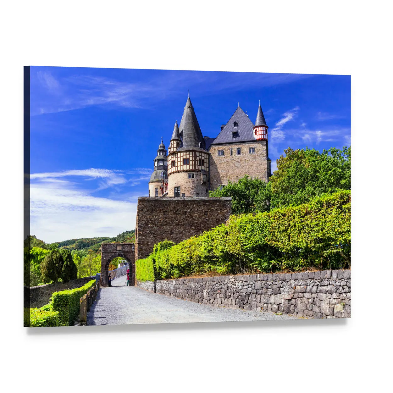 Old Medieval Castle with Gatehouse Canvas Wall Art, single panel gallery wrapped canvas, angled product view