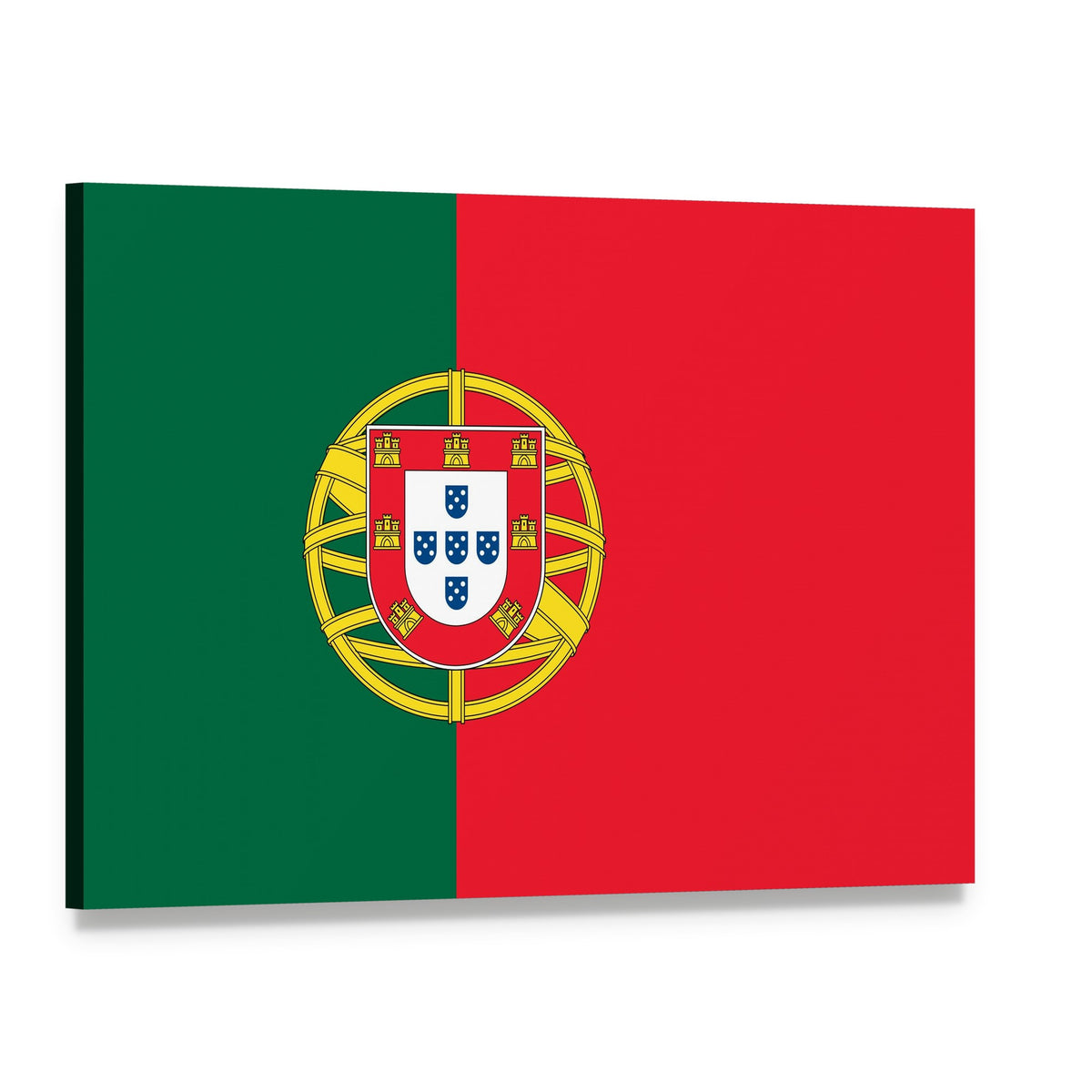 Portugal Flag with Coat of Arms Canvas Wall Art, single panel gallery wrapped canvas, angled product view