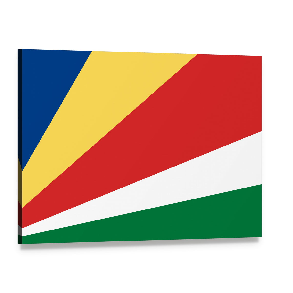 Seychelles Flag Geometric Stripes Canvas Wall Art, single panel gallery wrapped canvas, angled product view