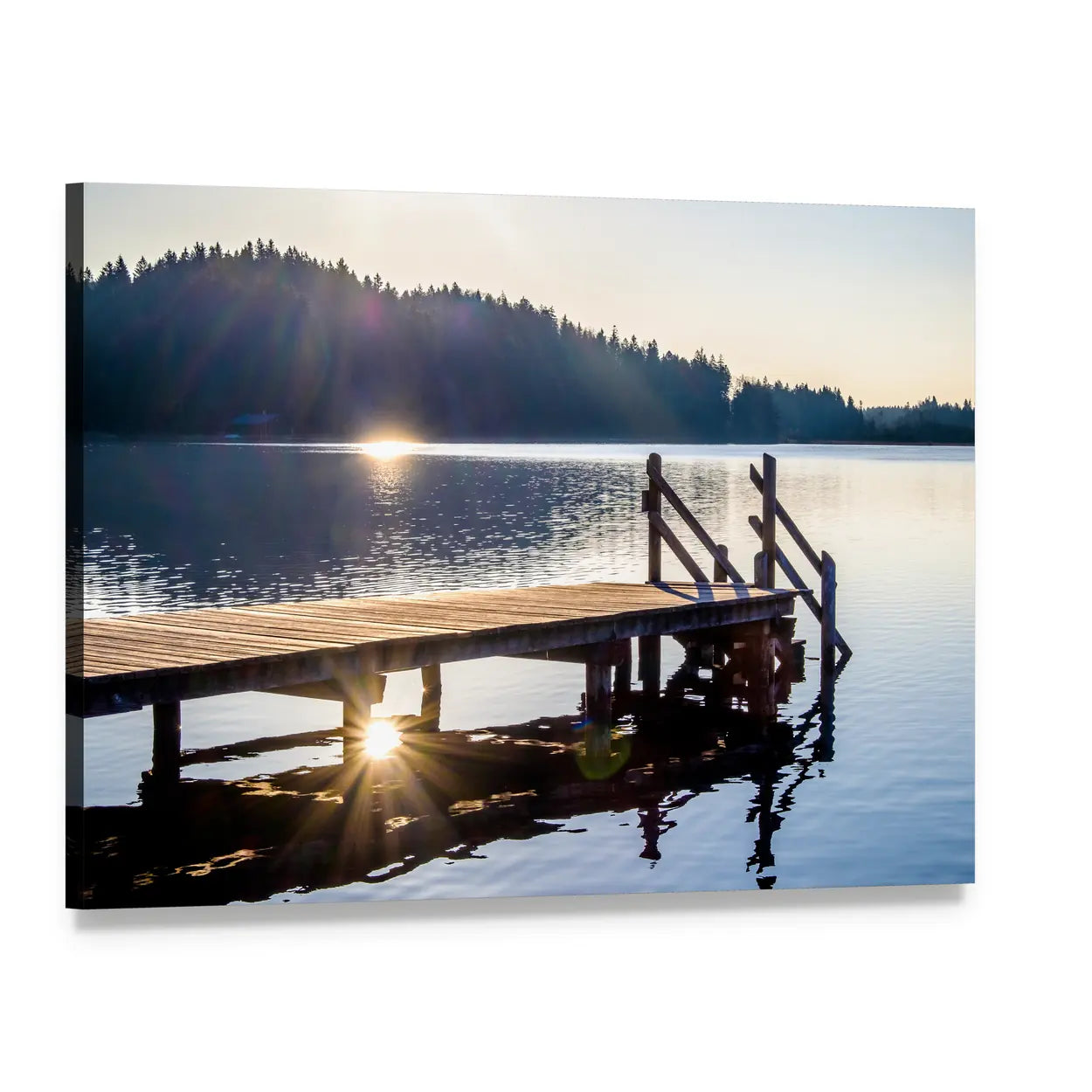 Old Wooden Jetty at Sunset Canvas Wall Art, single panel gallery wrapped canvas, angled product view