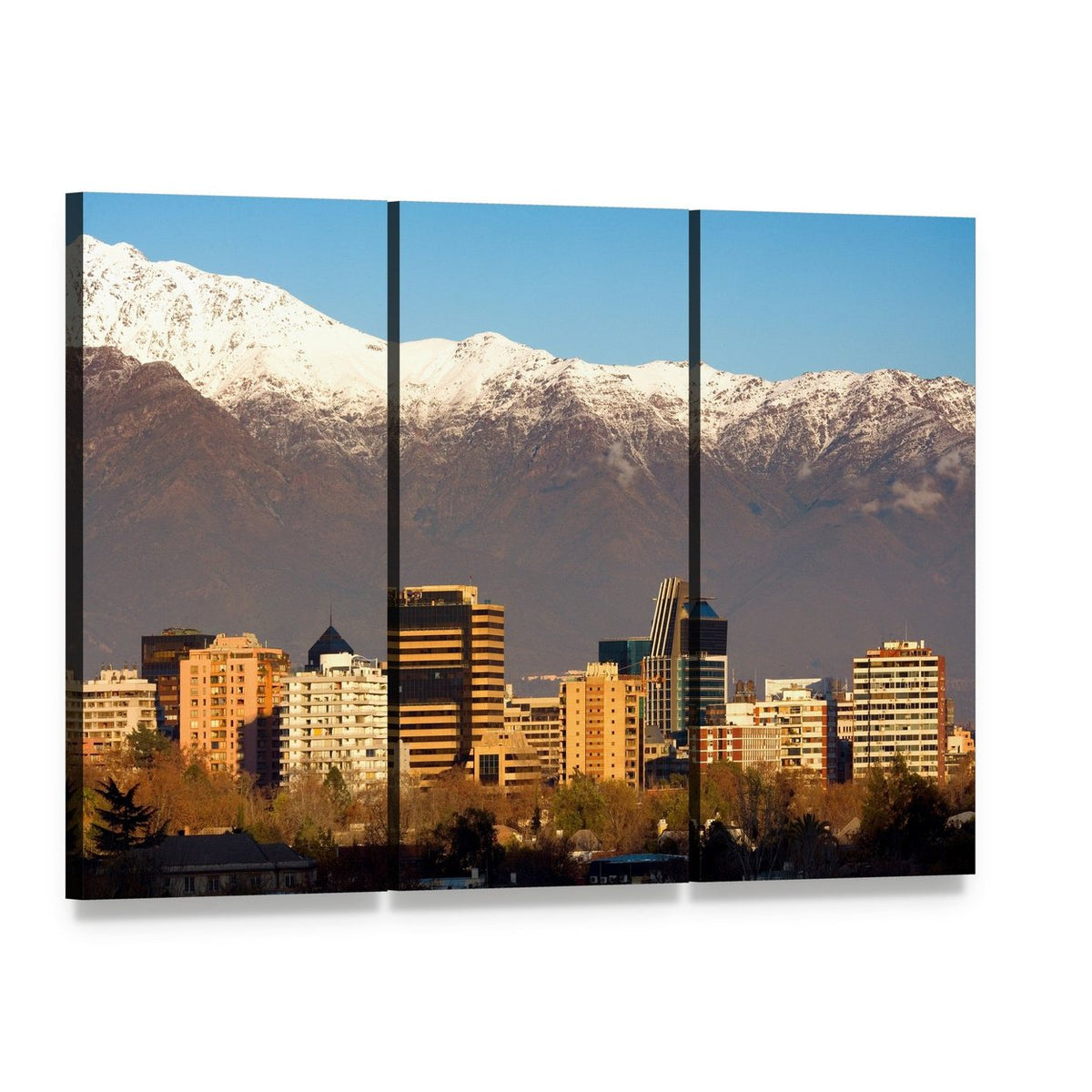 Providencia Skyline, Santiago De Chile Canvas Wall Art, 3 panel 3 Horizontal layout gallery wrapped canvas set, angled product view