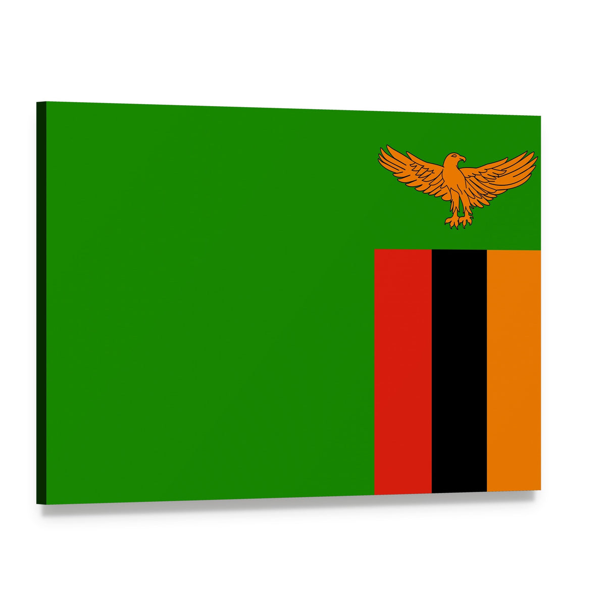 Zambia Flag with Eagle Crest Canvas Wall Art, single panel gallery wrapped canvas, angled product view
