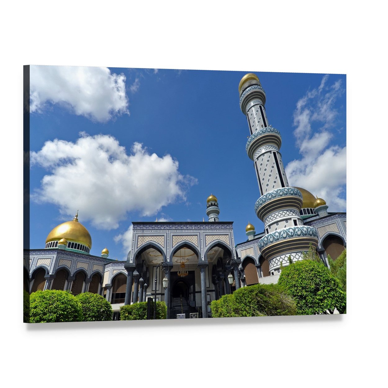 Jame Asr Mosque with Golden Domes Canvas Wall Art, single panel gallery wrapped canvas, angled product view