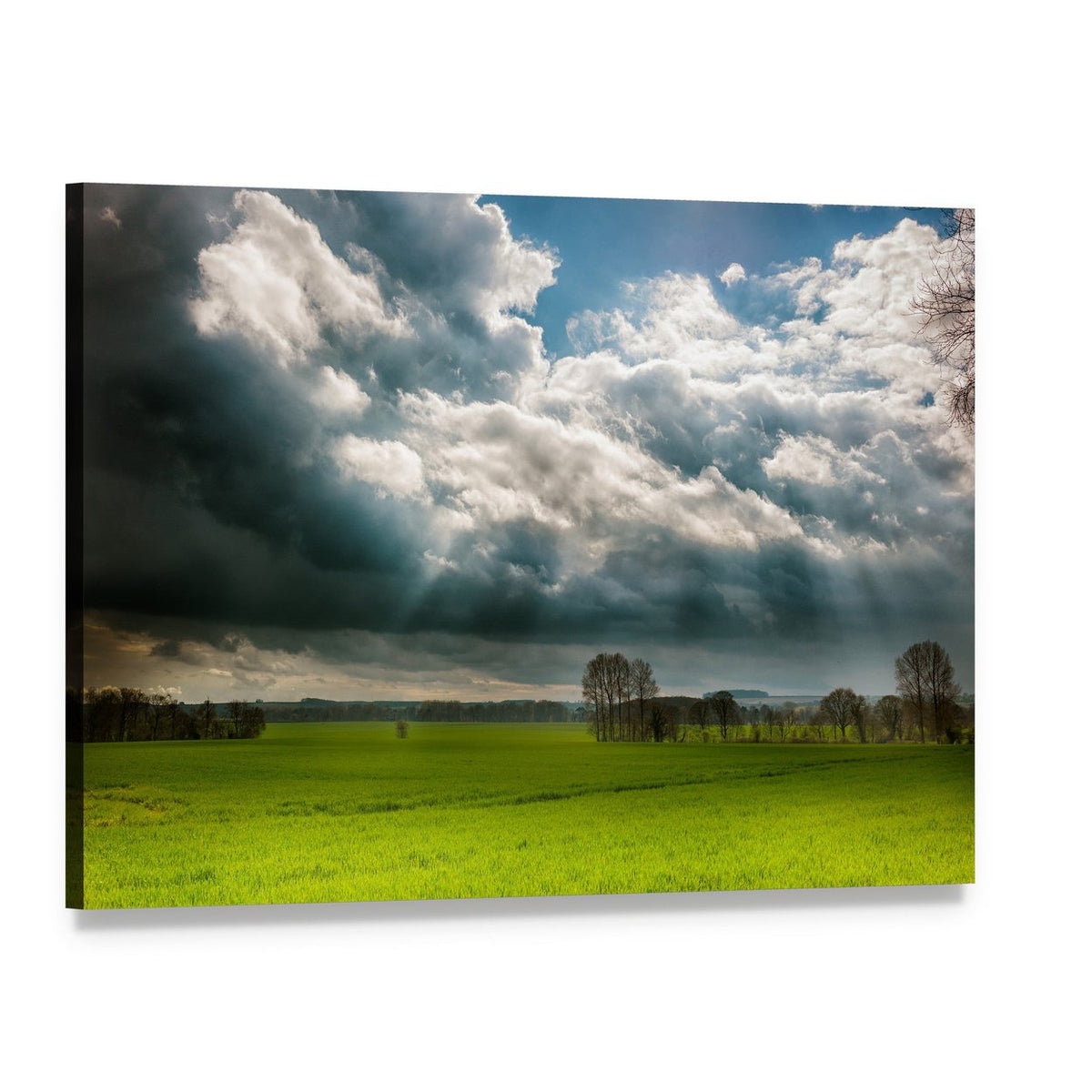 Fields and Stormy Sky in Lincolnshire Wolds Canvas Wall Art, single panel gallery wrapped canvas, angled product view