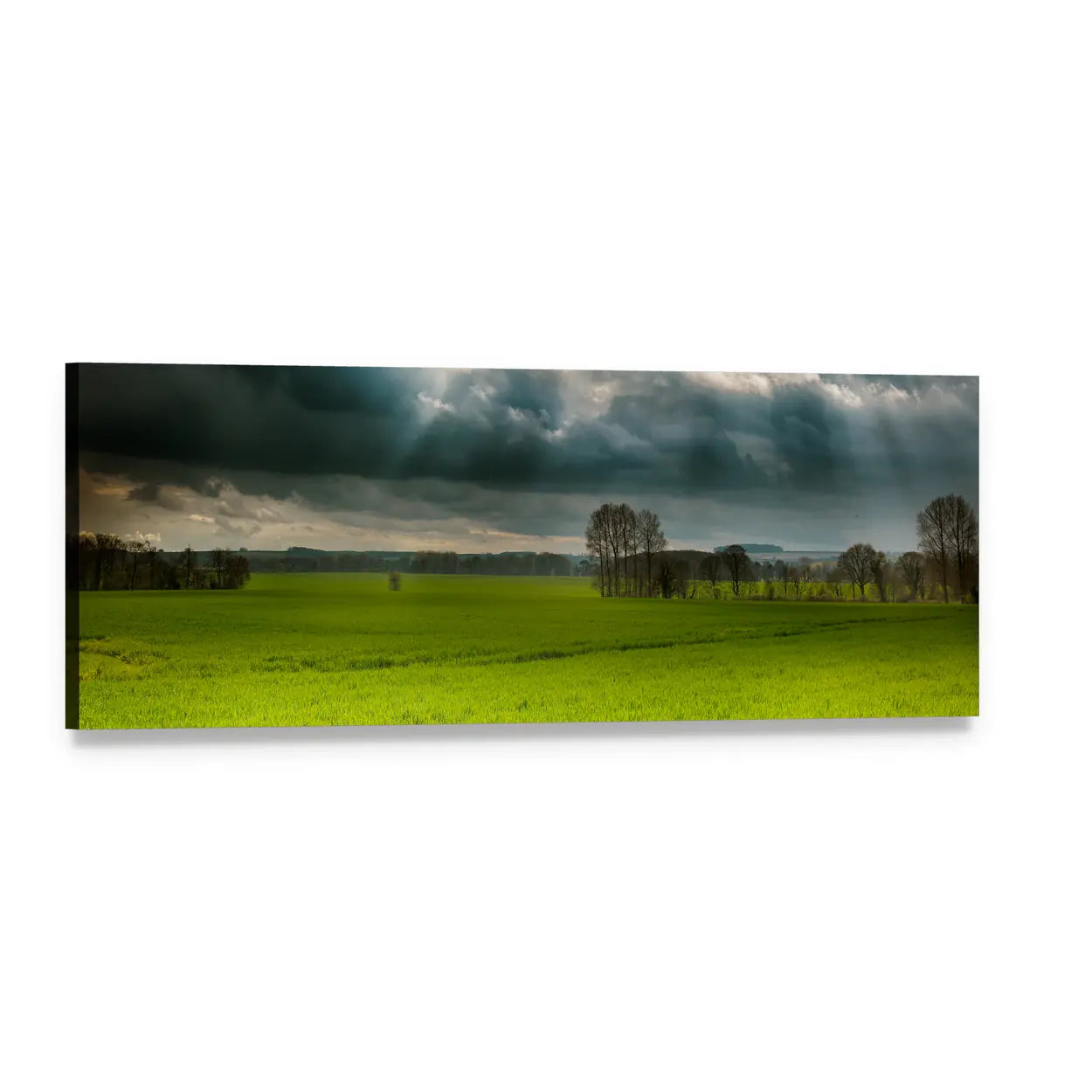 Sunbeams Over Lincolnshire Wolds Panoramic Canvas Wall Art, single panel gallery wrapped canvas, angled product view