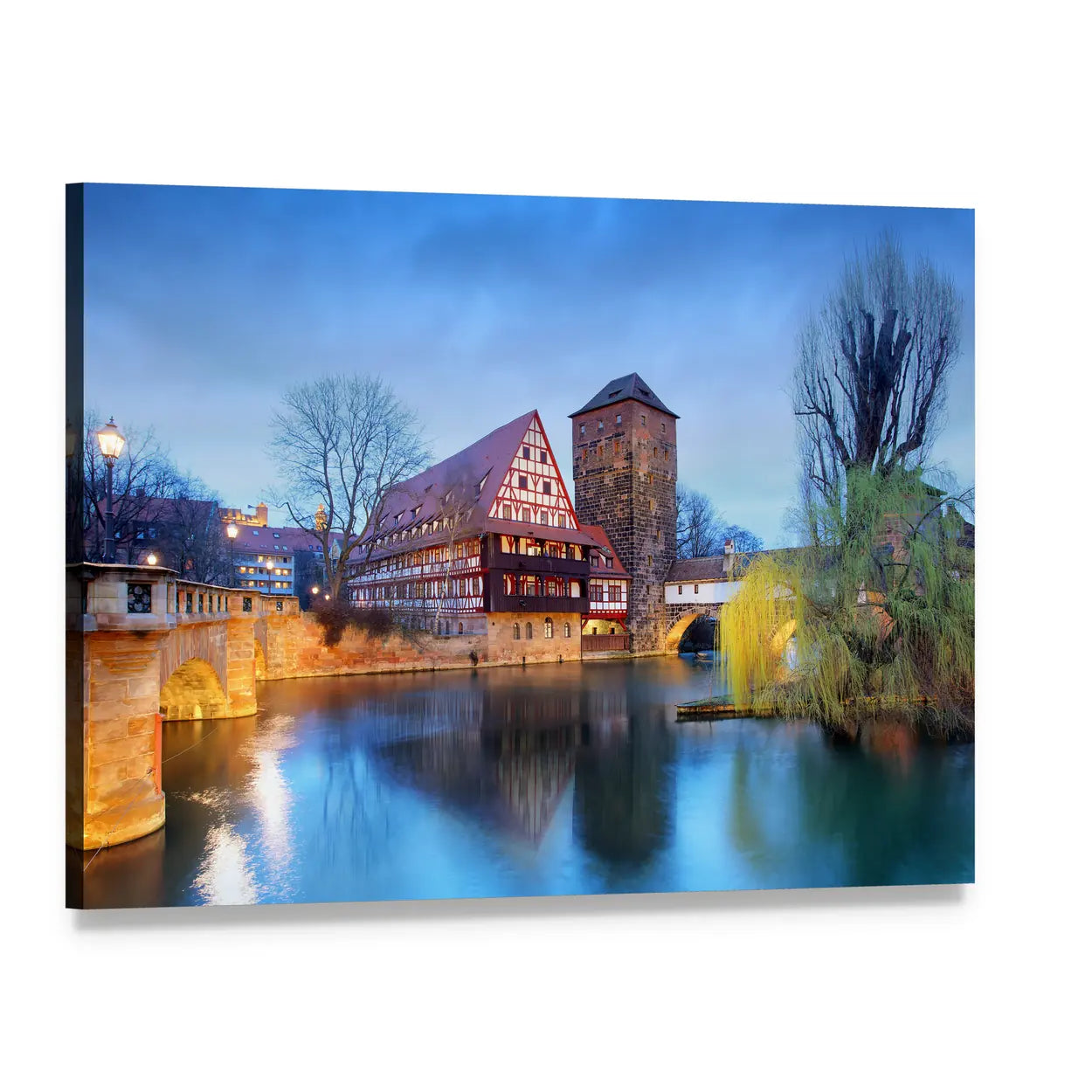 Nuremberg Town Evening River View Canvas Wall Art, single panel gallery wrapped canvas, angled product view