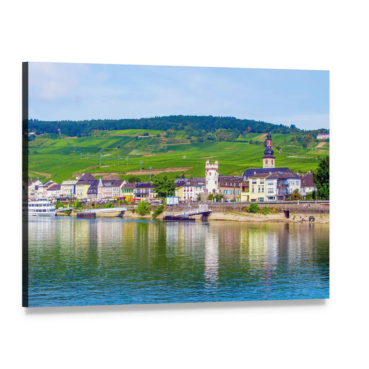 Rudesheim Am Rhein Riverfront Vineyards Canvas Wall Art, single panel gallery wrapped canvas, angled product view