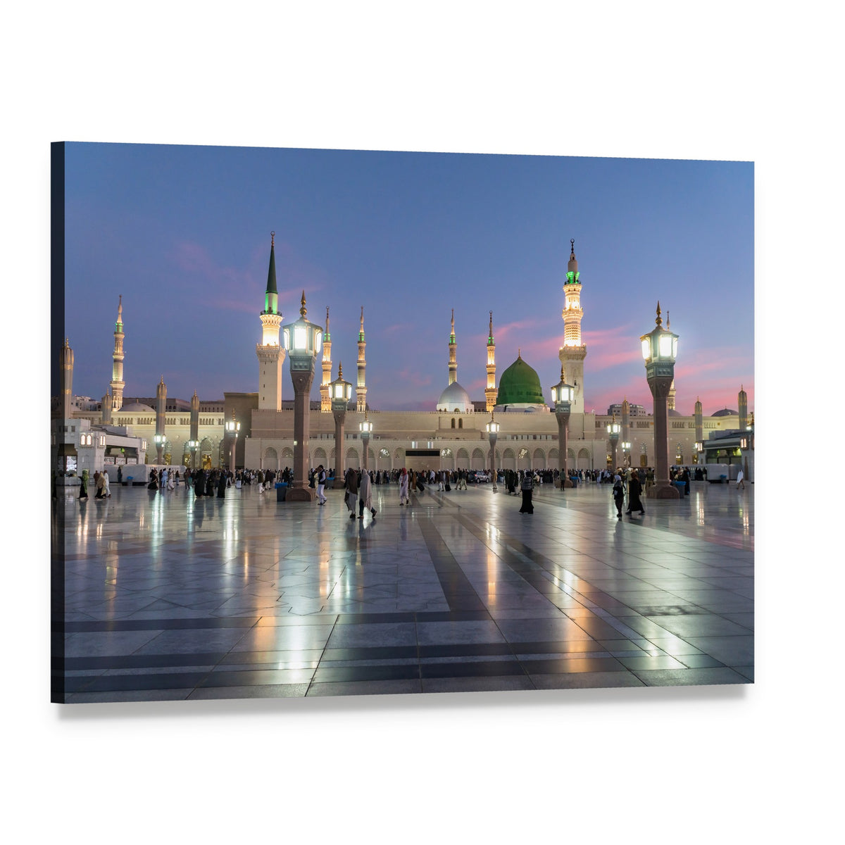 Prophet's Mosque Medina at Twilight Canvas Wall Art, single panel gallery wrapped canvas, angled product view