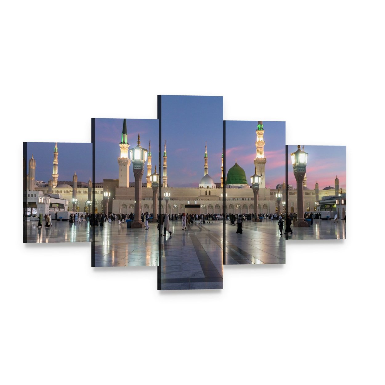 Prophet's Mosque Medina at Twilight Canvas Wall Art, 5 panel 5 Star layout gallery wrapped canvas set, angled product view