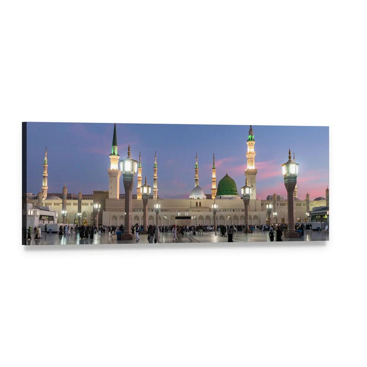 Prophet's Mosque, Medina at Twilight Panoramic Canvas Wall Art, single panel gallery wrapped canvas, angled product view