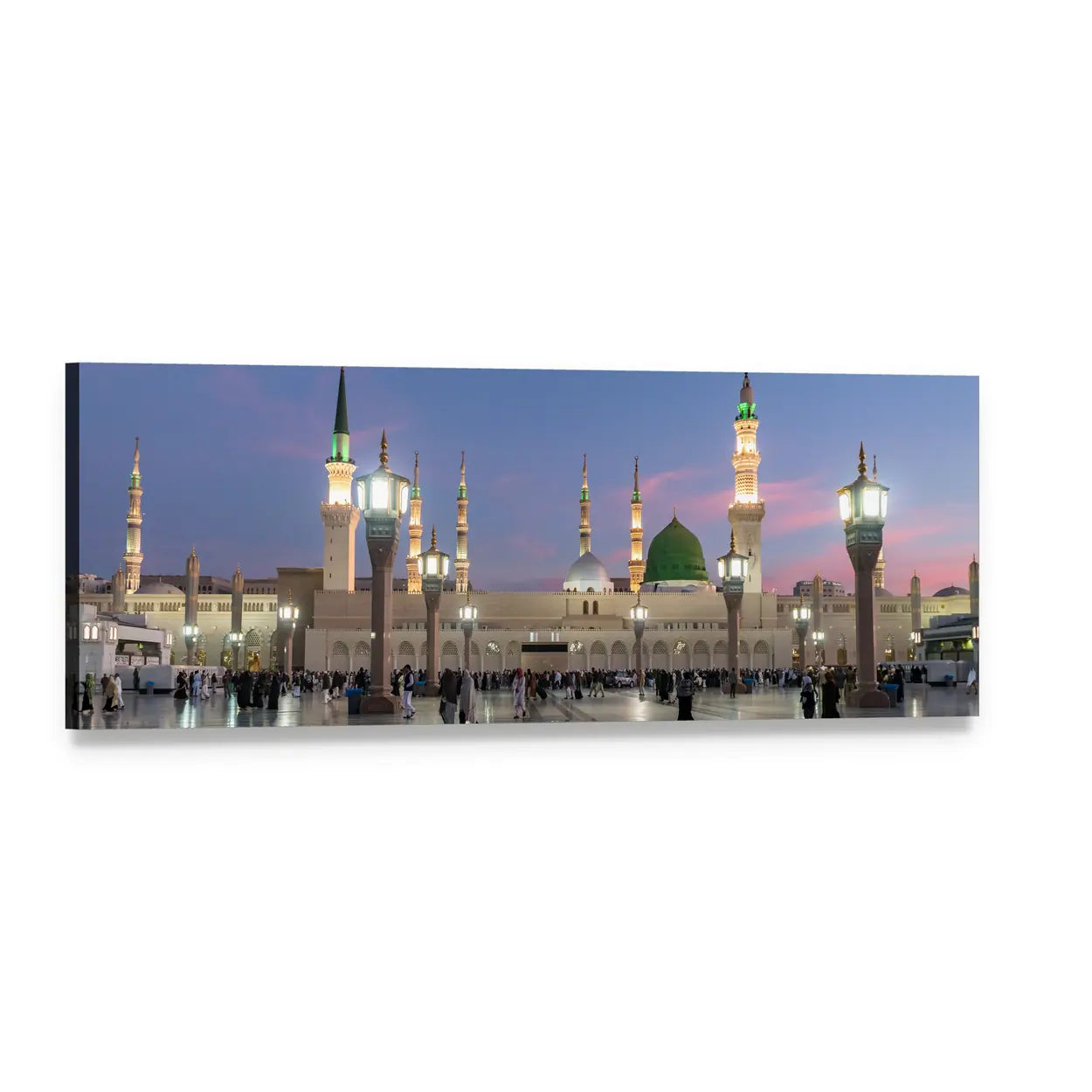 Prophet's Mosque, Medina at Twilight Panoramic Canvas Wall Art, single panel gallery wrapped canvas, angled product view
