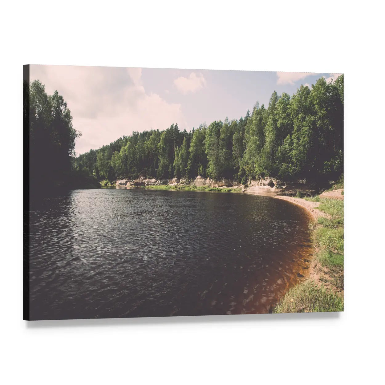 Mountain River in Summer Canvas Wall Art, single panel gallery wrapped canvas, angled product view