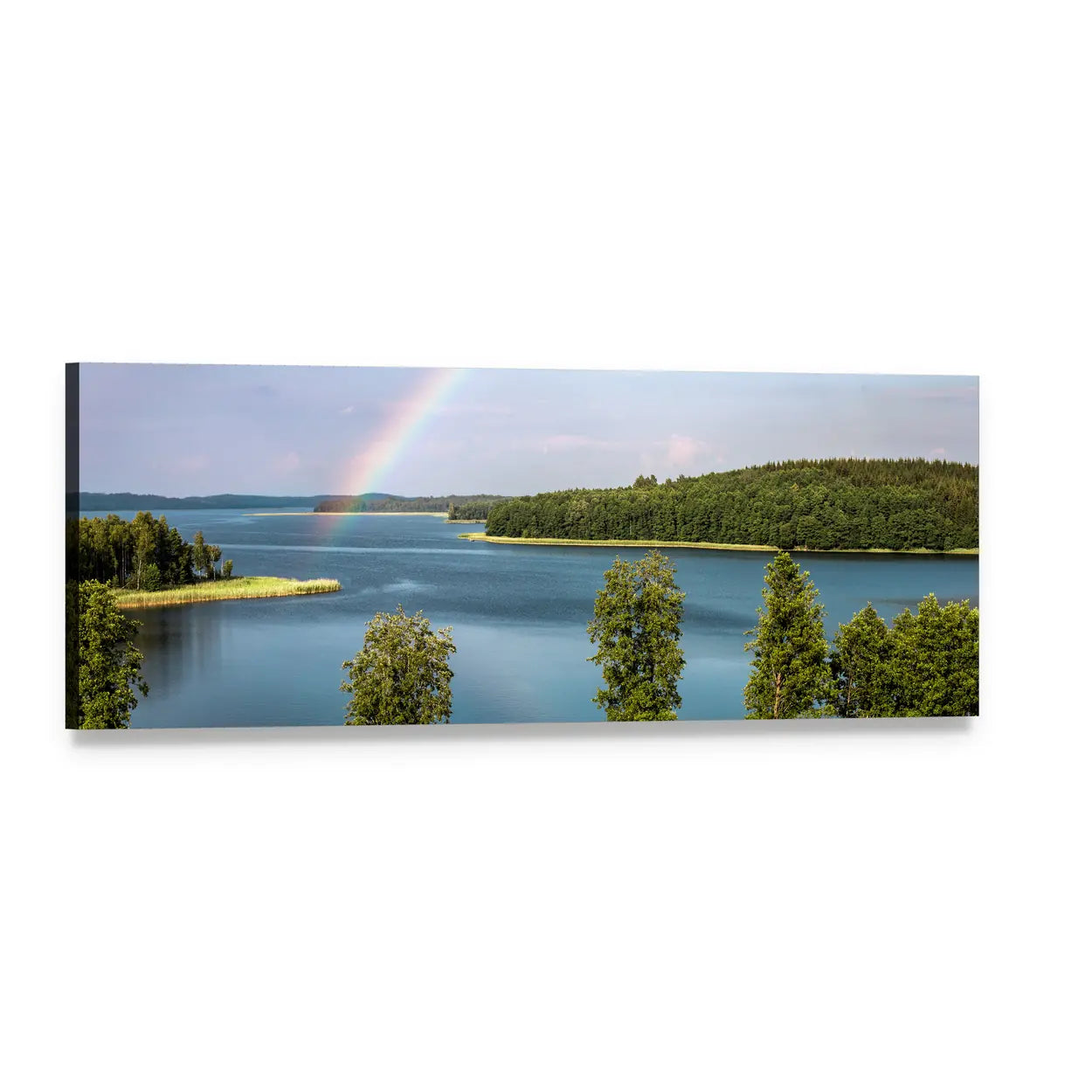 Stroust Lake in Braslav Region Panoramic Canvas Wall Art, single panel gallery wrapped canvas, angled product view