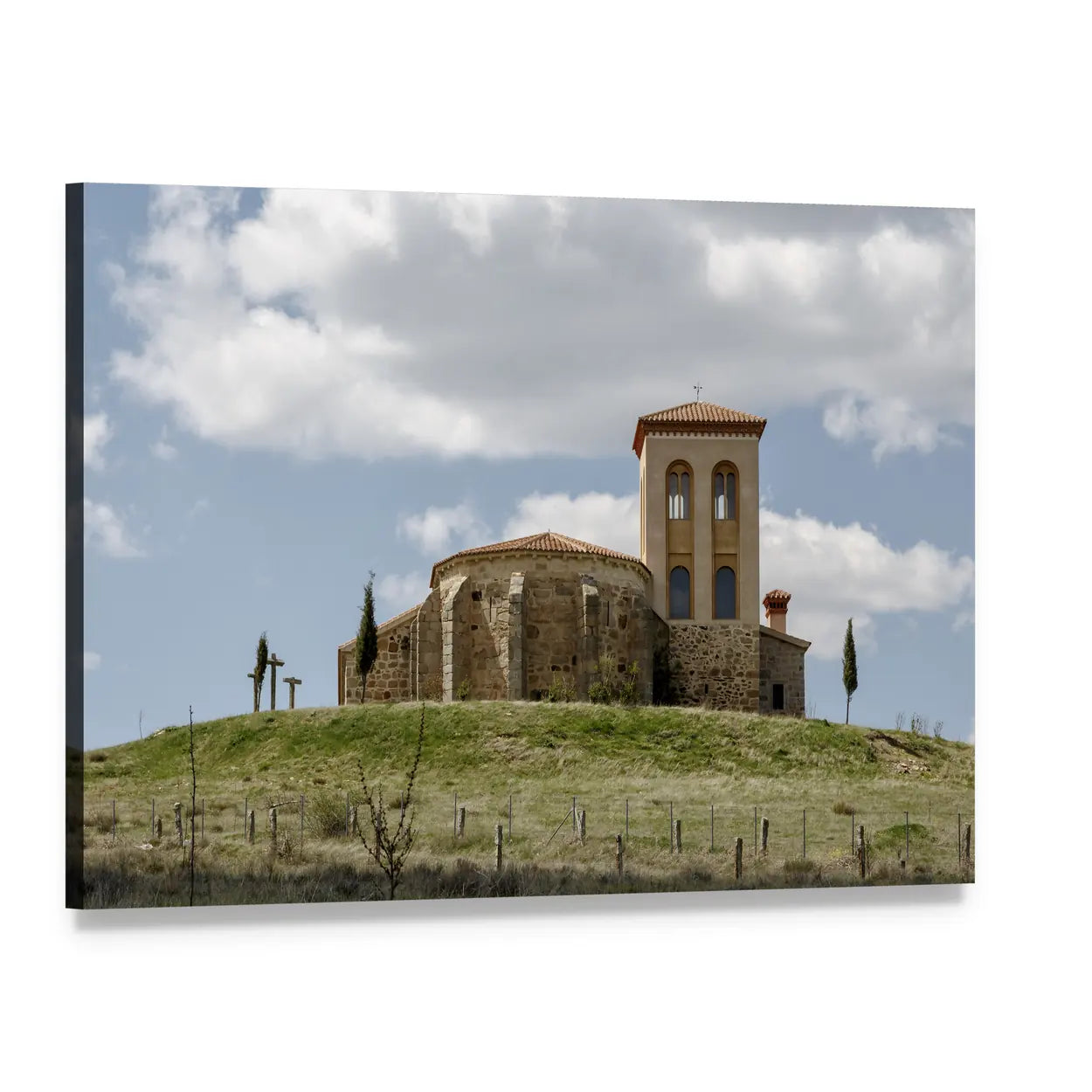 Romanesque Hermitage on a Hill Canvas Wall Art, single panel gallery wrapped canvas, angled product view
