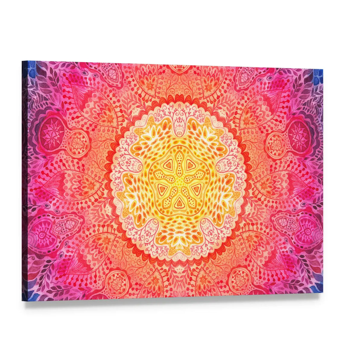 Watercolor Mandala Canvas Wall Art, single panel gallery wrapped canvas, angled product view