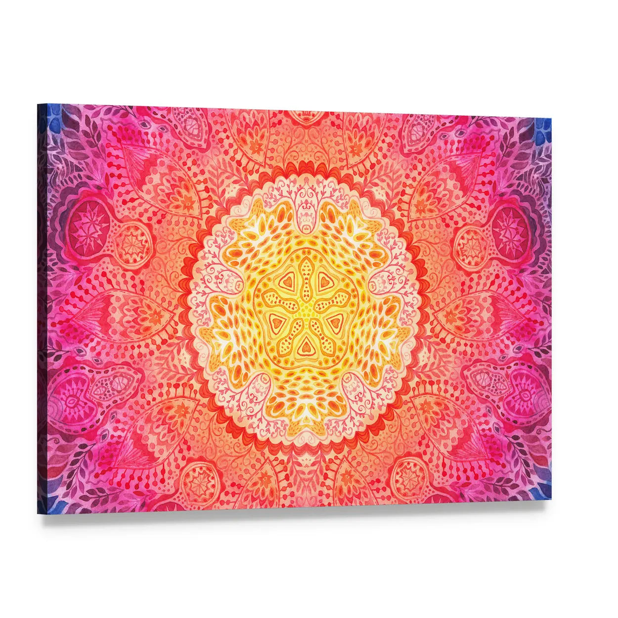 Watercolor Mandala Canvas Wall Art, single panel gallery wrapped canvas, angled product view