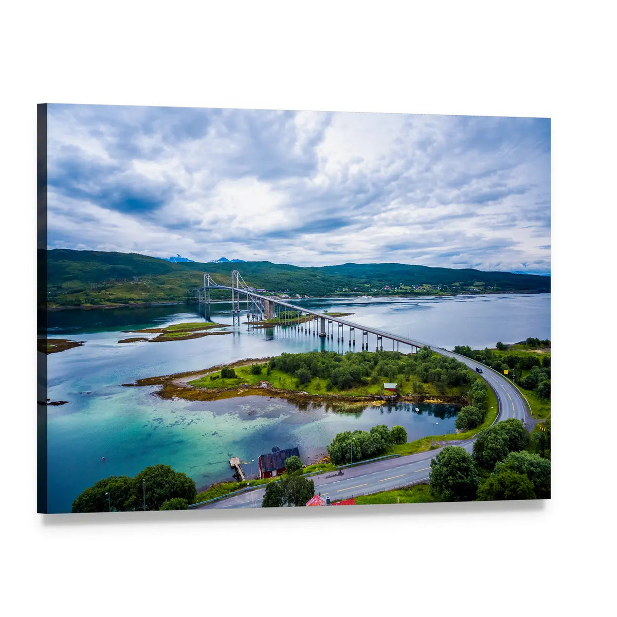 Tjeldsundbrua Bridge Norway Canvas Wall Art, single panel gallery wrapped canvas, angled product view