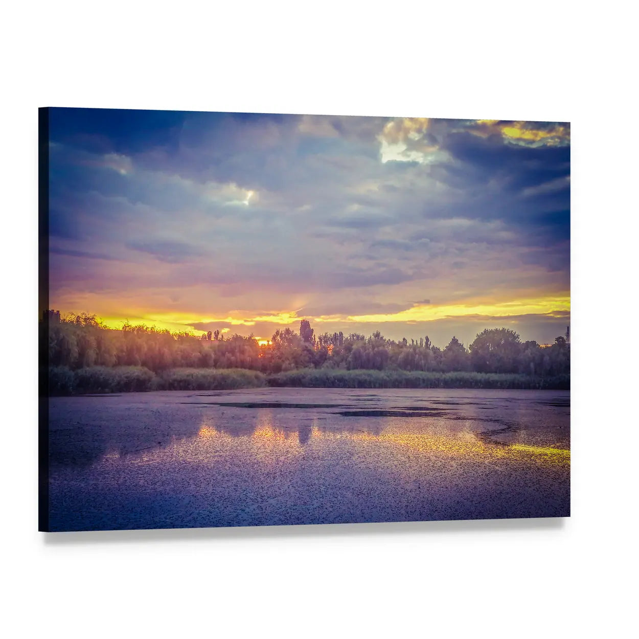 Danube Delta Sunset Canvas Wall Art, single panel gallery wrapped canvas, angled product view