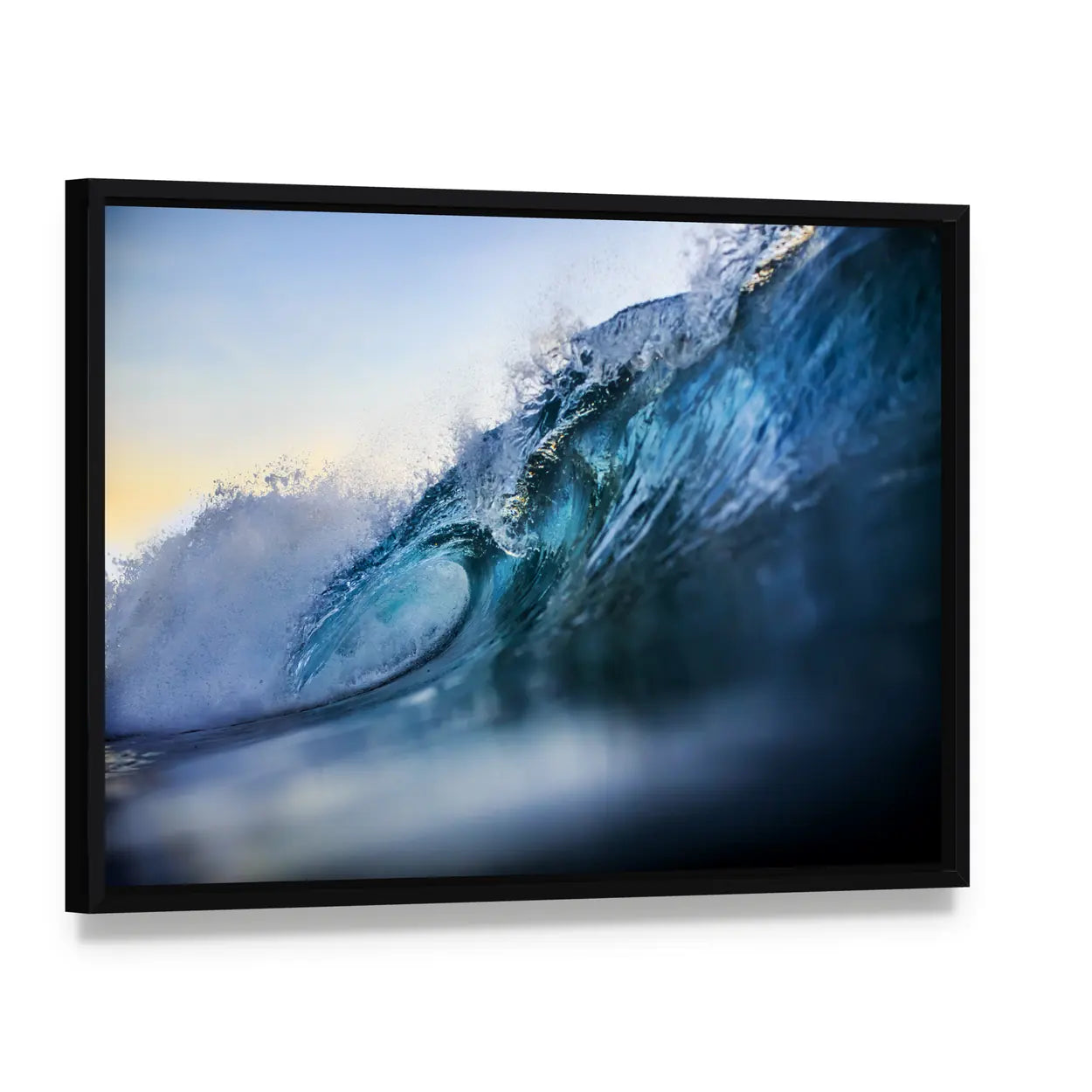 Rip Curl Bali Wave Barrel Canvas Wall Art, framed canvas in a black floater frame, angled product view