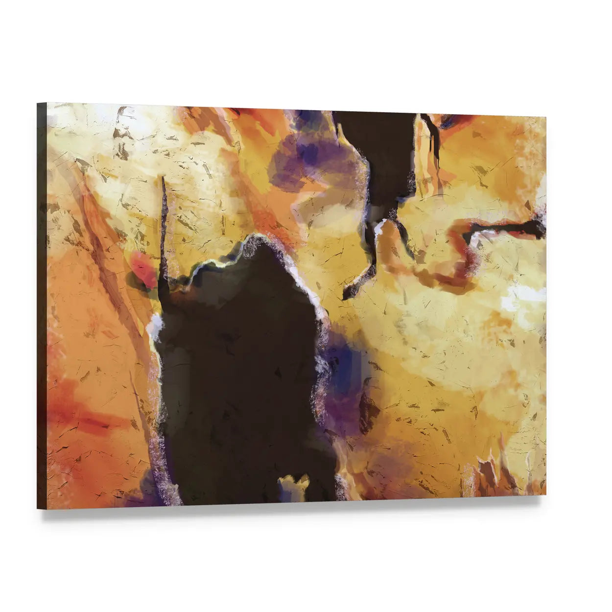 Textured Orange Abstract with Dark Central Void Canvas Wall Art, single panel gallery wrapped canvas, angled product view