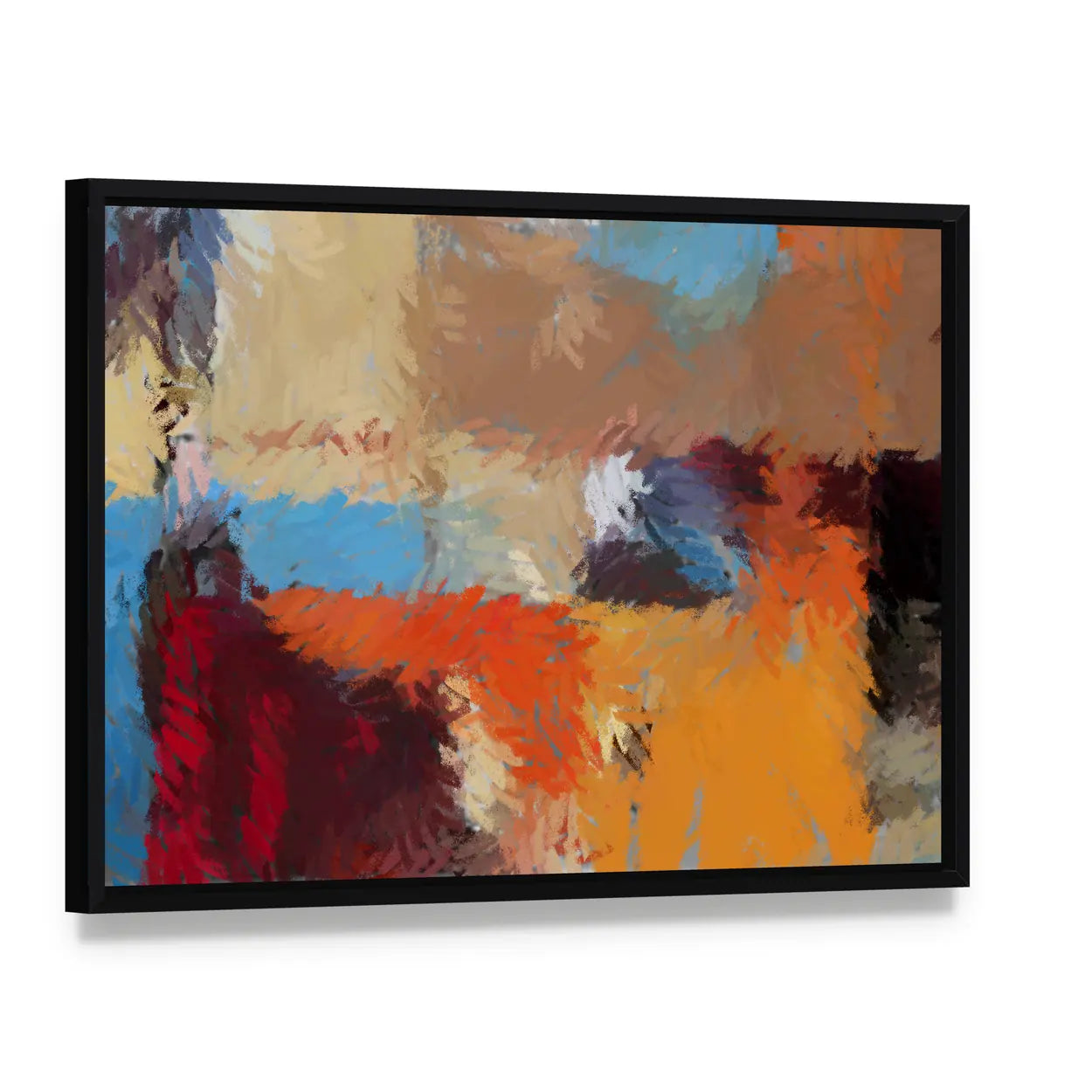 Hand-drawn Textured Abstract Painting Canvas Wall Art, framed canvas in a black floater frame, angled product view