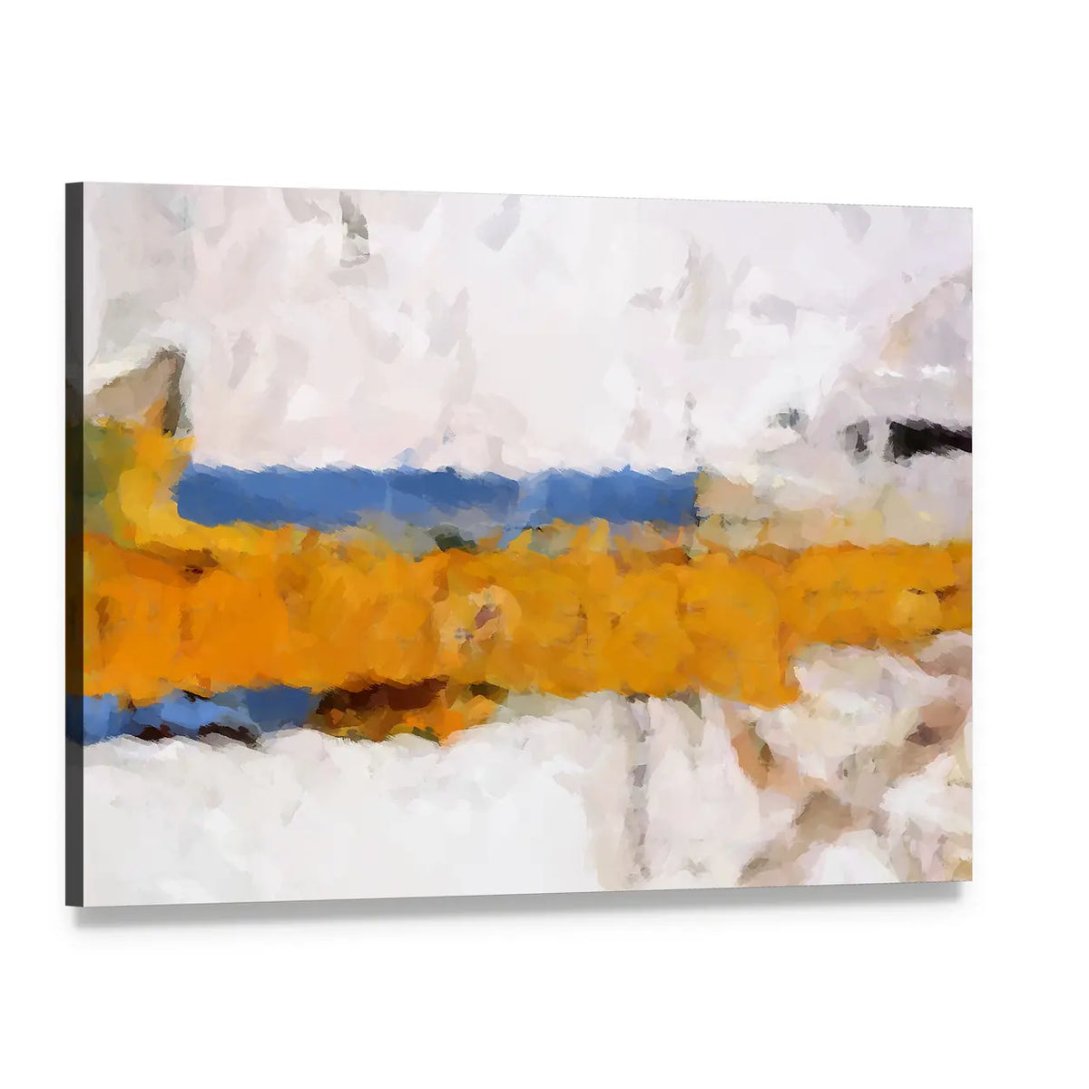 Ochre Yellow Band Abstract with Blue Accents Canvas Wall Art, single panel gallery wrapped canvas, angled product view