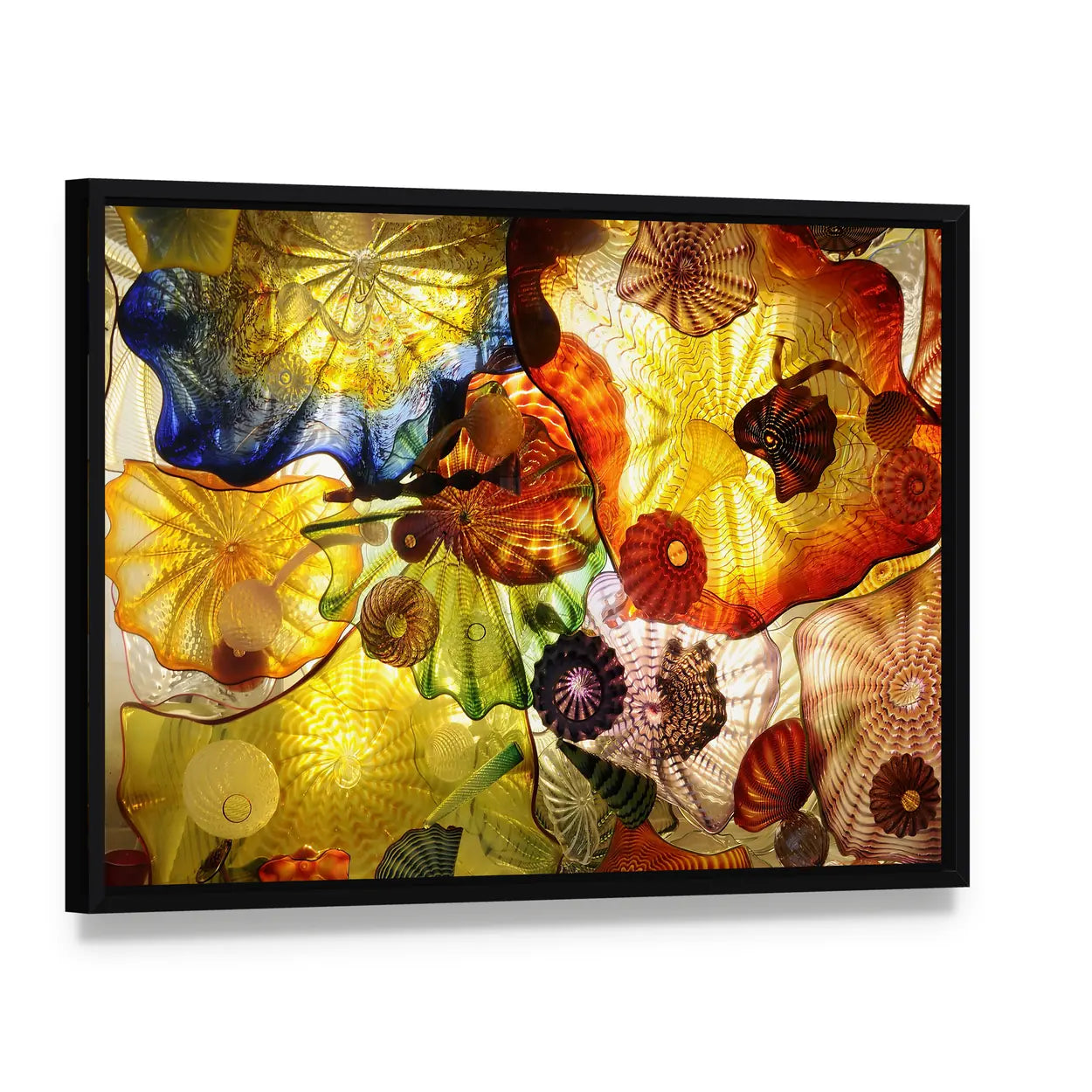 Colorful Artistic Work With Glass Canvas Wall Art, framed canvas in a black floater frame, angled product view