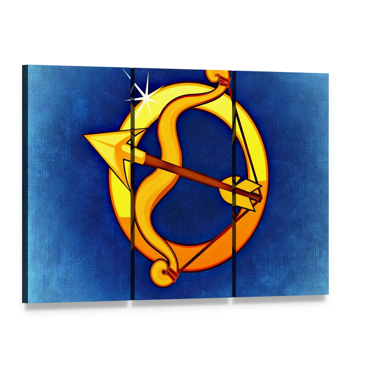 Sagittarius Bow and Arrow Canvas Wall Art, 3 panel 3 Horizontal layout gallery wrapped canvas set, angled product view