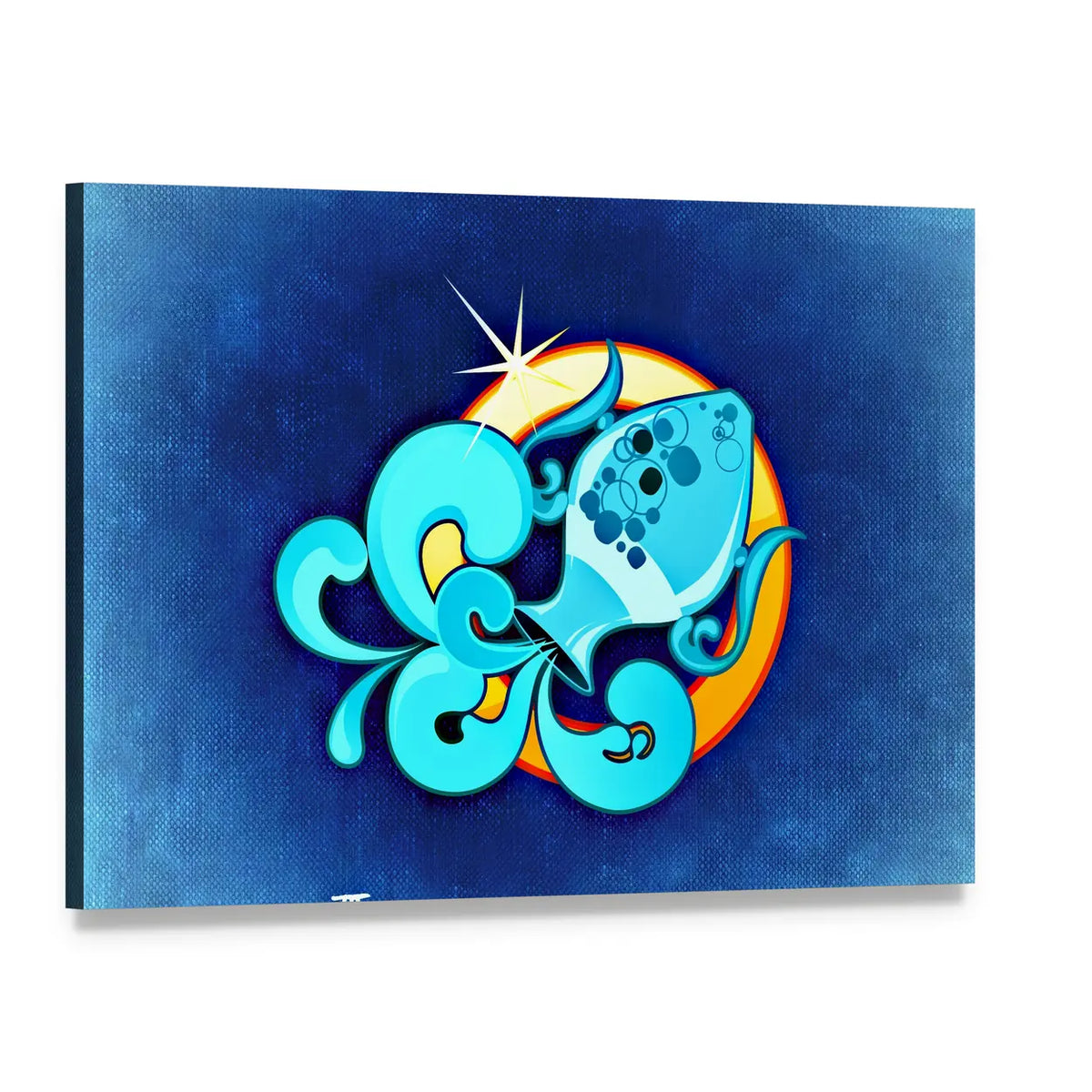 Textured Blue Aquarius Zodiac Sign Canvas Wall Art, single panel gallery wrapped canvas, angled product view